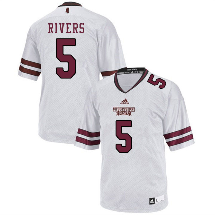 Men #5 Chauncey Rivers Mississippi State Bulldogs College Football Jerseys Sale-White